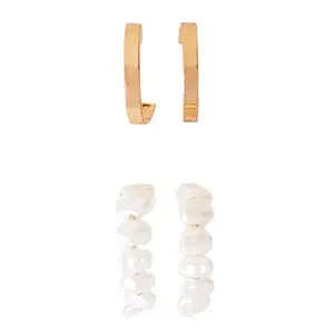 Accessorize London Women's 2 Pearl Hoop Earring Set Gold