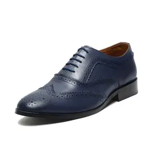 LOUIS STITCH Men's Formal Shoes | Handcrafted European Leather Brogues | Lace-Up Style for Business, Formal Federal Blue, UK Size 7 -EUBG