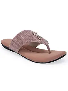 SNEAKERSVILLA Women & Girls Stylish Fancy and comfort Trending Flat sandal, Casual Flat sandal for Women (Pink, 7)