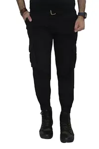Hymen Legions 6 Pocket Regular Fit Cotton Cargo Jogger Pants for Men. Design for Casual and Sporty Looks. (BLACK30)