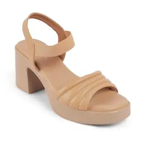 tresmode MENZO Women's Block Heel Sandals Footwear Beige, 4 Uk / 37 EU - Square Toe Soft Comfortable Casual Formal Office Shoe Wear Durable