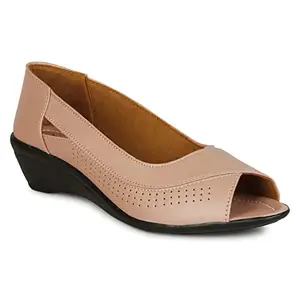 Smart & Sleek Womens Smart Traders Comfortable & Stylish Formal Light Weight Open Toe Wedge Bellies (Color-Peach, Size-6)