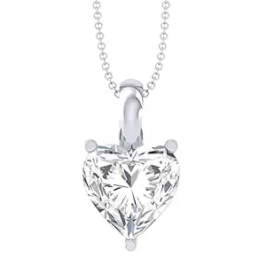 Clara 92.5 Sterling Silver White Gold Plated Heart Solitaire Pendant Chain Necklace | Gift for Women & Girls
