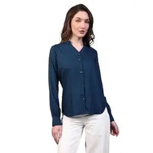 Urbano Fashion Women's Modal Viscose Full Sleeve Regular Fit Casual Solid Shirt with Mandarin Collar