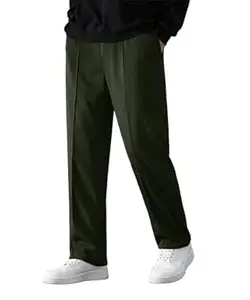 SHODOX® Men’s Relaxed Fit Track Pants with Center Stitch | Twill Lycra Polyester Pants with Pockets | Korean Style Wide Leg Streetwear Casual Wear
