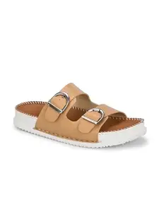 AADI Women's Tan Synthetic Leather Breathable Stylish Comfortable Anti-Skid Casual Outdoor Slides/Slippers/Sandals