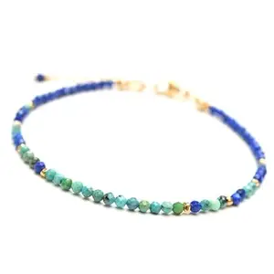 LKBEADS Natural Round Shape Smooth Cut Beads Stretchable Bracelet for Men & Women Lapis Lazuli & Turquoise Round Faceted Multicolor 7 Inch Bracelet