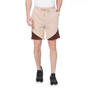 Fitz Colorblock Cotton Blend Comfortable Regular Fit Shorts for Men - Beige