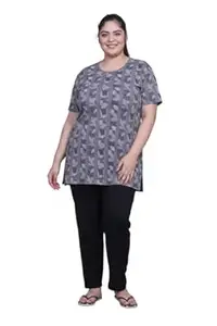 In Love Women's Cotton Plus Size Half Sleeves Semi Long All Over Printed Tshirt for Summers with One Side Pocket for Ladies L to 7XL