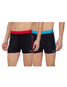 I-Swim Mens Costume Is-010 Size Xl Black/Red With Is-010 Size Xl Black/Sky Pack Of 2 And Earplug Is-406