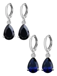 OOMPH Jewellery Combo of 2 Blue & Black Cubic Zirconia Fashion Drop Earrings - Teardrop Shape - For Women & Girls Stylish Latest (EHY3-EFQ4_Z)- For Women & Girls Stylish Latest