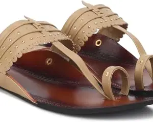 Picktoes PT-535 Women's Beige Synthetic Leather Casual Flat Sandal