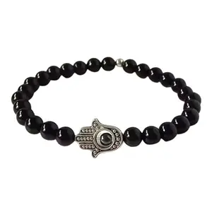 Crystal mala Bracelet Evil Eye Protection For Negativity Stone Beaded Fashion Jewellery For Women Girls Boys Men Stretchable Handmade Wristband (Black)