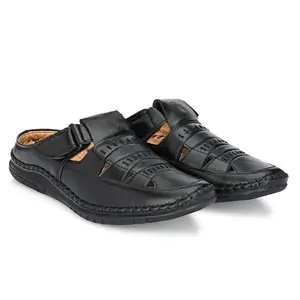 Rising Wolf Men's Synthetic Leather Fisherman Sandals (Black, 12)