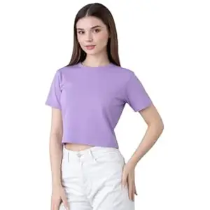 NAVRAAH Women Solid Color Crop Top | Round Neck Half Sleeve Casual T-Shirt | Regular Fit Stylish Top for Girls & Women