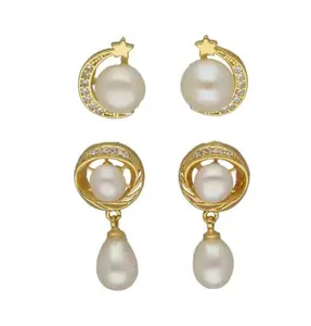 Sri Jagdamba Pearls Dealer Sri Jagdamba Pearls Charm Combo Round Pearl Earrings Jewellery Set Gifts for Women and Girls With Certificate of Authenticity