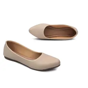 Yassio Women's Solid Ballet Flats: Classic Bellies for Everyday Wear (Beige, 6)