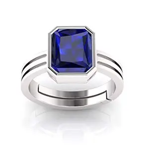 SIDHARTH GEMS Blue Sapphire Sterling Silver 92.5 Ring Adjustable 8.00 Carat Unheated and Untreated Neelam Natural Ceylon Gemstone for Men and Women