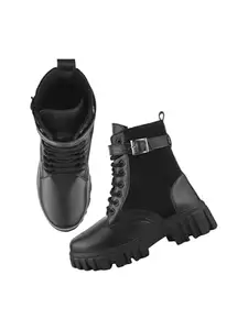 Shoetopia Smart Casual Side Buckle Detailed Black Boots For Women & Girls /EU38