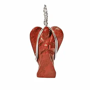 9Dzine Red Jasper Angel Pendant 20-30 mm Approx,Crystal Pendant for Men & Women-Red