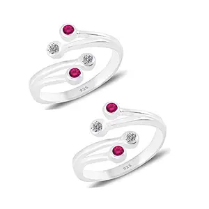 Styleejewel Sterling Silver Toe Rings For Women | Toe Rings Silver Pure | 925 Sterling Silver Toe Ring | Toe Rings For Women Silver Pure | Bichiya For Women Stylish | Bichiya Set For Women Chandi | Round | 8 White CZ & Ruby Stone (2.2 MM) | 2.7 Grams