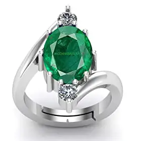 GEMSJEWELS Natural Panna Astrological Ring 11.25 Ratti 10.30 Carat Genuine and Certified Emerald Adjustable Silver Ring for Women's and Men's