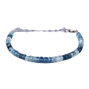 LKBEADS Silver Plated Bracelet with Multicolor Faceted Shaded Aquamarine Beads – Rondelle 3-3.5mm – 7 inch Adjustable – For Men & Women|LK_STACK_06053