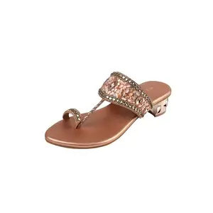 Metro Women's Rose Gold Fashionable Embellised Strap Slides Sandals UK/8 EU/41(35-2396)