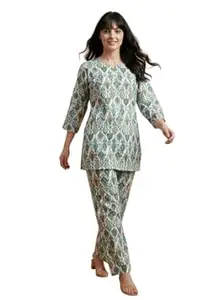 Winza Designer Women's Cotton Blend Floral Printed Kurta Cord Set | cord sets for women| V-Neck Straight Casual Kurta with Pant Set for Office/Party/vacation |Plus size Cord set (S to 6XL)