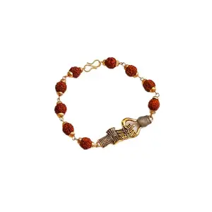 Pride Store Rudraksha Beads Bracelet Rakhi | Rakhiya For Bro | Rudraksh Rakhiya with Gold-Toned Hook Clasp, Traditional Design Rakhiya (Om Bracelet Art - B)