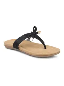 Inc.5 Women Black Textured Open Toe Flats with Knot Detail