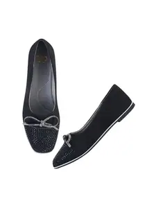 The White Pole Comfortable Slip on Ballet Bellies Part Wear Sandals for Women and Girls Black