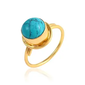 Memoir Goldplated Turquoise Firoza Fashion Jewellery Finger ring for Women (ORRR3512)