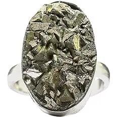 Pyrite Stone Original Ring - Pyrite Ring for Women and Men - Real Pirate Stone Crystal Ring for Money, Wealth, Abundance and Success