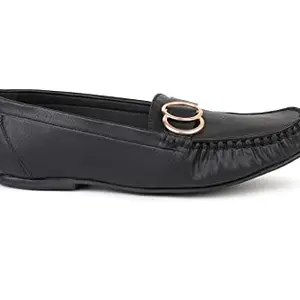 Design Crew Faux Leather Moccasins with Round Metal Trim Black