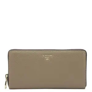 Da Milano Zip Leather Wallet for Women - Greyish Taupe