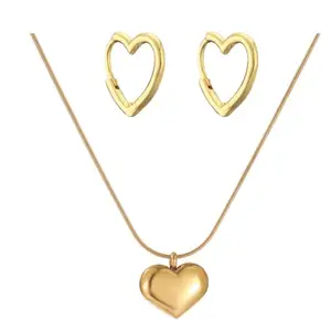 Aeoss Heart Pendant Necklace Earrings Set for Women | Stainless Steel Anti Tarnish Chain Waterproof Necklace Jewelry (Gold)