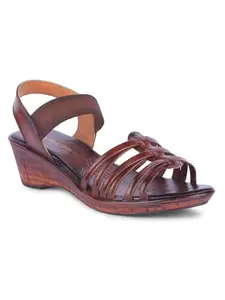 Liberty TLO-57 Women Fashion Sandal with Drymill Leather Upper | PU Sole Wedge Heel Elastic Sandal for Women | Stylish & Comfortable Sandal for Women (39 EUR - Tan)