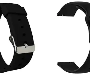 ACM Pack of 2 Watch Strap Silicone Belt 20mm compatible with Noise Color Fit Icon Buzz Smartwatch Casual Classic with Sports Band (Black)