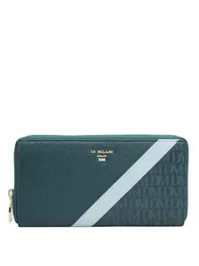 Da Milano Genuine Leather Blue Zip Around Women Wallet (10231)
