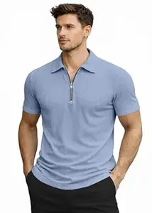 Peppyzone Men’s Textured Lightweight Zipper Polo Neck T-Shirt for Men | Half Sleeve T Shirt for Men with Collar | Zip Tshirt for Man Stylish Regular Fit Casual & Smart