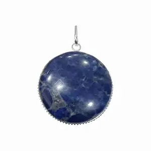 Shubhanjali Healing Crystal Sodalite Crystal Pendant Necklace Reiki Healing Sodalite Stone Round Pendant Locket with Chain for Couple Valentine's Love Gift