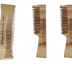 Ratadiya Neem Wooden Handcrafted Comb 1All Purpose Fine Tooth And 2Fine-Tooth - Helps In Detangling, Frizz Control, Gentle On The Scalp, Workable On All Hair Types(Curly, Straight), Pack Of 3.
