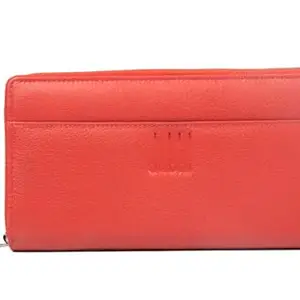 DUBHI Women's 100% Genuine Leather Hand Purse with Zipp Clouser, Spacious Pockets | Stylish Ladies Wallet with Elegant Design | Perfect Gift Option(Rani)