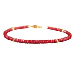 RRJEWELZ Ruby Rondelle Beaded Bracelet – Faceted 3mm Red Stones with Gold Lock – 7 Inch Adjustable link Bracelet for Men & Women|LCBR_RR_05923