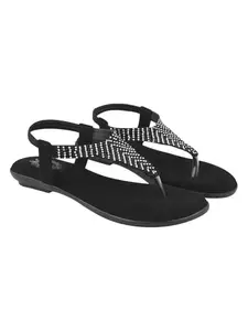 Shoetopia Stylish Black Flat Sandals For Women & Girls /EU38