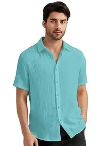 WIZOON Men’s Black Casual Cotton Shirt | Regular Fit Short Sleeve Button-Down | Shirts for man | Spread Collar | man Stylish