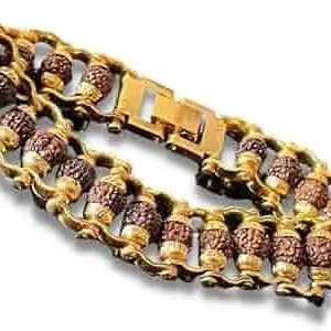 RUDRA_SWAROOP Rudraksha Chain Bracelet for mens wrist size 20cm | Braclet for Mens & Women Boys and Girls | Gold Plated Bracelet for Men | Panchmukhi