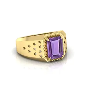 AMG GEMS Amethyst Katela Ring Original Certified Purple Natural Jamuniya Stone Ring Astrological February Birthstone Adjustable Ring Size 16-40 (9.25 Ratti)