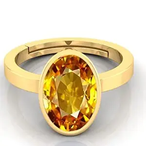 3.25 Ratti To 15.25 Ratti Yellow Sapphire (Pukhraj) Gemstone Adjustable Ring Gold Plated Ring For Men And Women